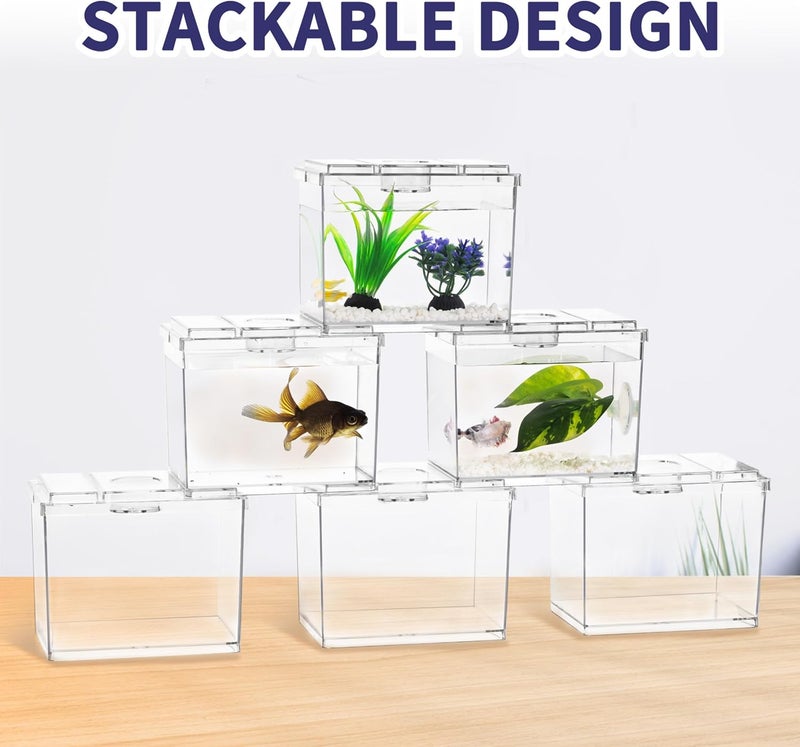 Moonorange Mini Betta Fish Tank, Small Fish Bowl for Temporary Space, 0.2 Gallon Stackable Cube Tank with Artificial Plants and Gravels for Small Fish, Insect, Shrimp, Crab, Spider.(Pack-2) - Image 5
